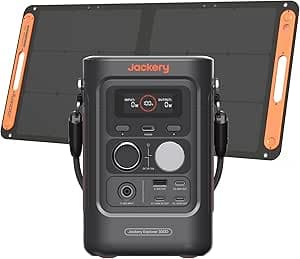 Jackery Explorer 300D Générateur Électrique Portable avec 100W Panneau Solaire, 288Wh Batterie LFP Ultra-Léger, Câble 2 en 1 pour Porter et Charger, 5 Portes USB-C/USB-A/CC pour Plein Air, Télétravail