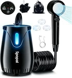 Spopal Douche de Camping,[Mode Veilleuse & Rechargeable] 8000mAh,IPX8 | Douche Portable Camping,5 Vitesses Réglables,Type-C,avec Écran LED,pour Camping,Extérieure,Bain des Animaux Domestiques