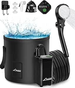 WADEO Douche Portable Camping, [Seau Pliable 20L] Douche Extérieure Électrique Rechargeable pour Camping, Vanlife, Randonnée, Voyage, Plage, Chien, Camping-Car