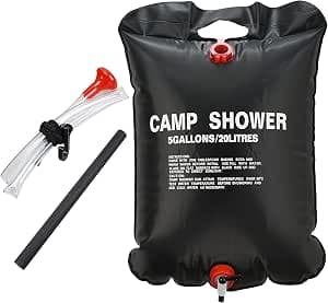 ARSUK Douche de Camping Solaire 20 L – Sac de Douche Portable avec Pommeau Flexible, Chauffe-Eau Solaire Pliable pour Camping, Randonnée, Escalade et Festivals