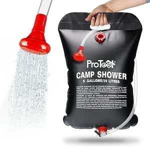Douche Solaire Portable 20L – Sac de Douche Camping Chauffant avec Flexible et Pommeau Amovible – Chauffe Eau Solaire Extérieur 45°C – Douche de Camping pour Randonnée, Plage, Piscine & Van