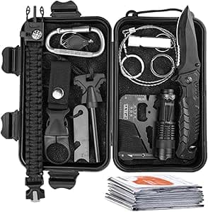 Kit de Survie 12 en 1 Planche de Camping en Plein air randonnée Outils de Survie d'urgence, Lampe de Poche Boussole Bracelets de Survie et Autres Outils d'auto-Assistance (B1)