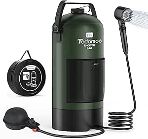 Douche Solaire de Camping à Pression avec Pompe à Pied, 20L | Utilisation au Sol, Tuyau 2 m, Sac de Transport Compact, Extérieur, Vanlife, Plage, Rinçage VTT et Chien
