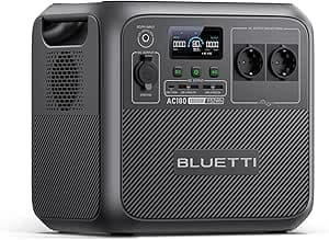 BLUETTI AC180 Générateur Électrique Portable, Recharge de 0-80% en 45 Min, 1152Wh Batterie LiFePO4 avec 2 Sorties CA 1800W (2700W Pic), Station d’énergie Portable pour Camping, RV, Panne de Courant