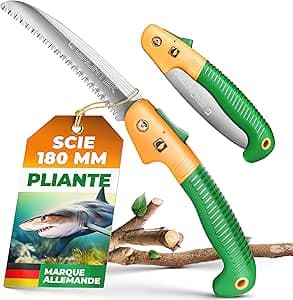 GRÜNTEK Scie Pliante 180mm. Scie d'élagage avec Lame Japonaise. Scie a main a bois Égoine. Outils de Jardinage Professionnel pour Jardin, Bushcraft et Coupe de Branches