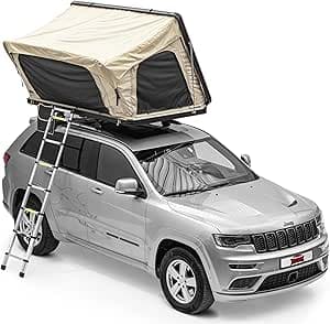 Dragon Winch Tente de Toit pour Voiture 2 Personnes Toit Rigide en Aluminium avec Matelas, échelle télescopique, Poches pour Accessoires, moustiquaires + LED | imperméable | Tente de Camping | Type S